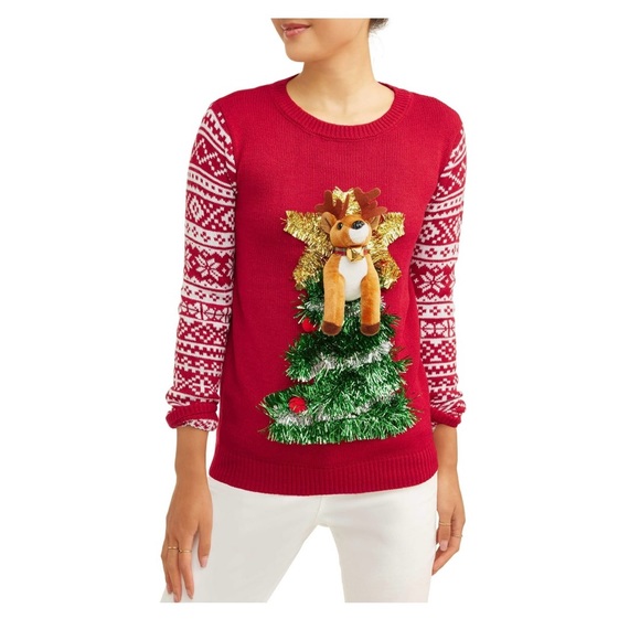 No Boundaries Sweaters - No Boundaries‎ Juniors' Plush Holiday Pop-out Animal Holiday Christmas Sweater